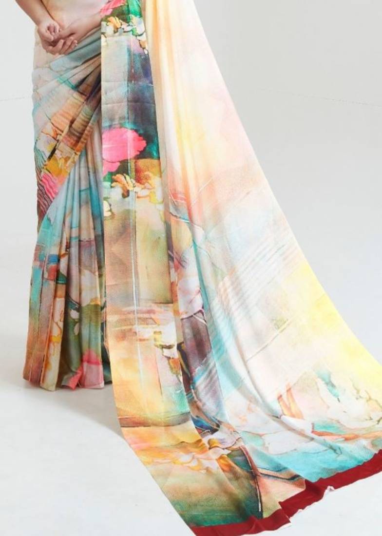 Women's Japan Satin Silk Saree With Unstitched Boluse Piece