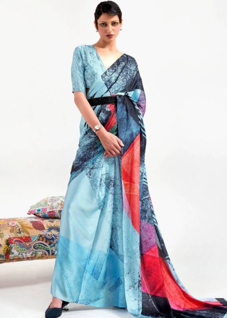 Women's Japan Satin Silk Saree With Unstitched Boluse Piece