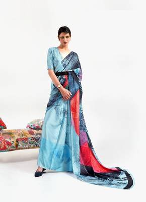 Women's Japan Satin Silk Saree With Unstitched Boluse Piece 2