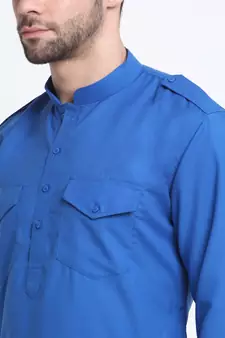 Men Blue Cotton Solid Pathani and Salwar Set