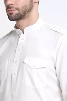 Men White Cotton Solid Pathani and Salwar Set