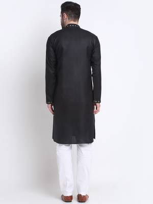 Men Black Cotton Sequence Kurta and Trouser Set 3