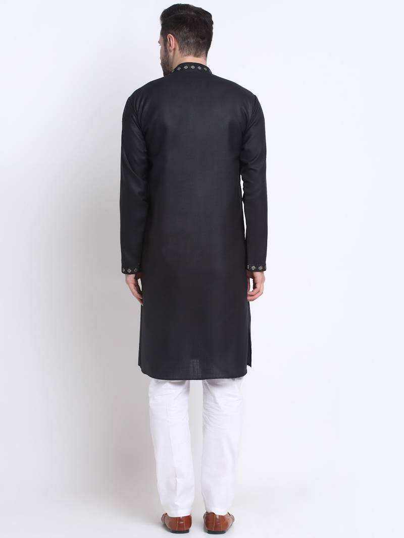 Men Black Cotton Sequence Kurta and Trouser Set