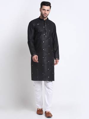 Men Black Cotton Sequence Kurta and Trouser Set 1