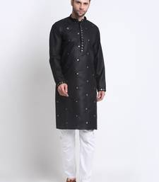 Men Black Cotton Sequence Kurta and Trouser Set