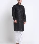 Men Black Cotton Sequence Kurta and Trouser Set
