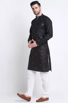 Men Black Cotton Sequence Kurta and Trouser Set