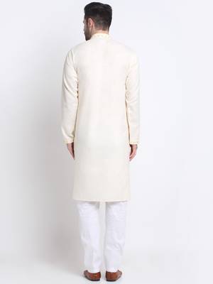 Men Cream Cotton Sequence Kurta and Trouser Set 3