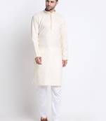 Men Cream Cotton Sequence Kurta and Trouser Set