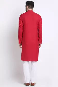 Men Maroon Cotton Sequence Kurta and Trouser Set