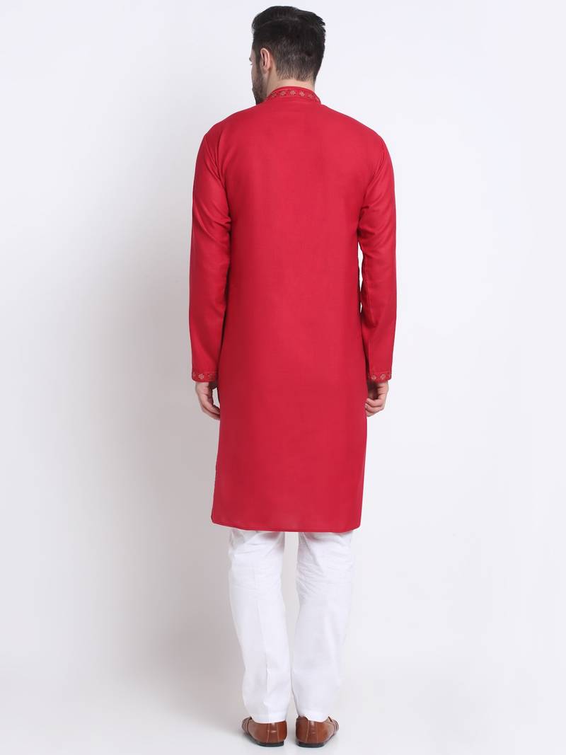 Men Maroon Cotton Sequence Kurta and Trouser Set