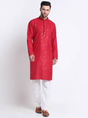 Men Maroon Cotton Sequence Kurta and Trouser Set 1