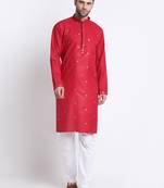 Men Maroon Cotton Sequence Kurta and Trouser Set