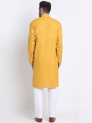 Men Mustard Cotton Sequence Kurta and Trouser Set 3