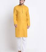Men Mustard Cotton Sequence Kurta and Trouser Set