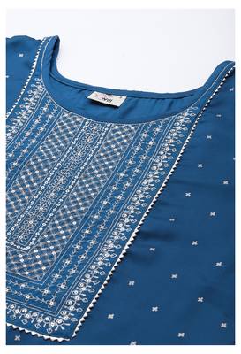 Blue Zari Sequence Embroidered Satin Straight Kurta Palazzo with Dupatta 5