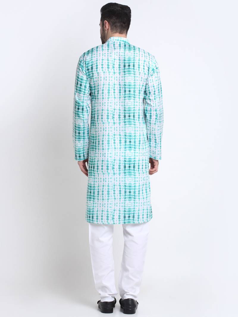 Men Green Cotton Batik Print Kurta and Pyjama Set