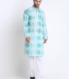 Men Green Cotton Batik Print Kurta and Pyjama Set