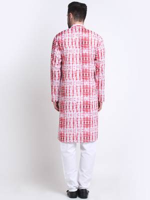 Men Red Cotton Batik Print Kurta and Pyjama Set 3