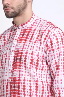 Men Red Cotton Batik Print Kurta and Pyjama Set