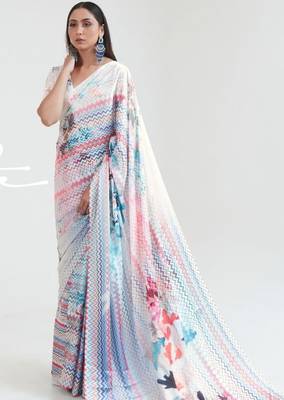 Women's Japan Satin Silk Saree With Unstitched Boluse Piece 1