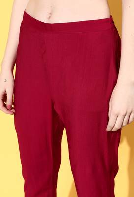 Maroon Sequence Zari work Cotton Blend Straight Kurta Pant with Dupatta 5
