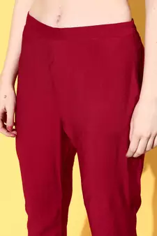Maroon Sequence Zari work Cotton Blend Straight Kurta Pant with Dupatta