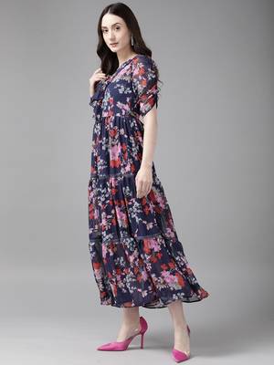 Navy-blue printed georgette long-dresses 3