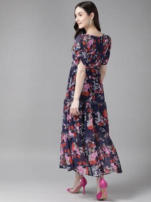 Navy-blue printed georgette long-dresses 4