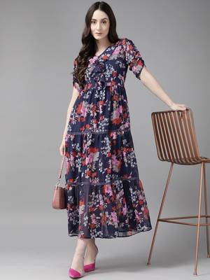 Navy-blue printed georgette long-dresses 5