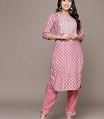 Pink embroidered cotton kurta sets