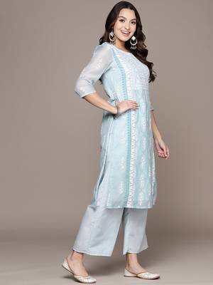 Blue printed chanderi kurta sets 2