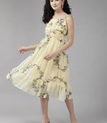 Beige printed georgette short-dresses