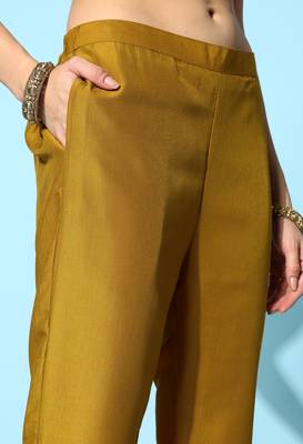 Mustard  Zari Sequence Embroidered Chinon Silk Kurta Pant With Dupatta 5