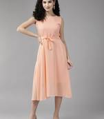Peach embroidered cotton short-dresses