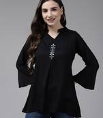 Black plain georgette party-tops