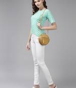 Turquoise embroidered georgette party-tops