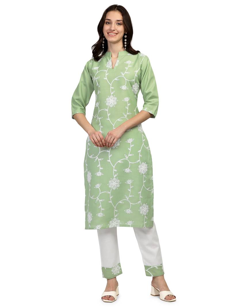 Green embroidered cotton salwar