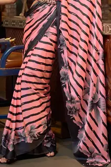 Women's Japan Satin Silk Saree With Unstitched Boluse Piece