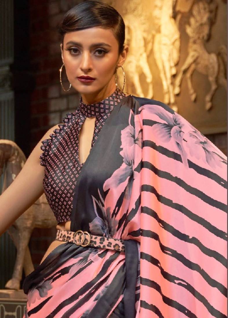 Women's Japan Satin Silk Saree With Unstitched Boluse Piece