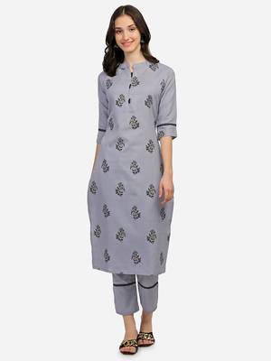 Grey block print cotton salwar 1