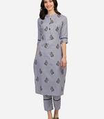 Grey block print cotton salwar