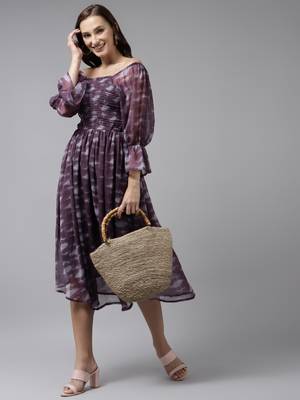 Purple printed georgette short-dresses 1