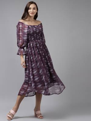 Purple printed georgette short-dresses 3