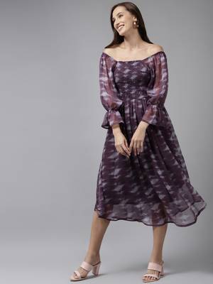 Purple printed georgette short-dresses 4