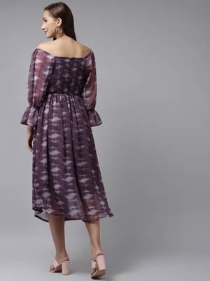 Purple printed georgette short-dresses 5