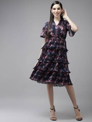 Black printed denim short-dresses 1