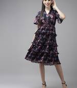 Black printed denim short-dresses