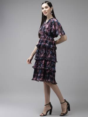 Black printed denim short-dresses 3