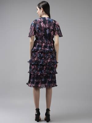 Black printed denim short-dresses 4